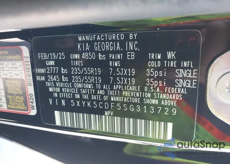 2025 Kia Sportage Sx-Prestige из США, поврежденный, VIN 5XYK5CDF5SG313729